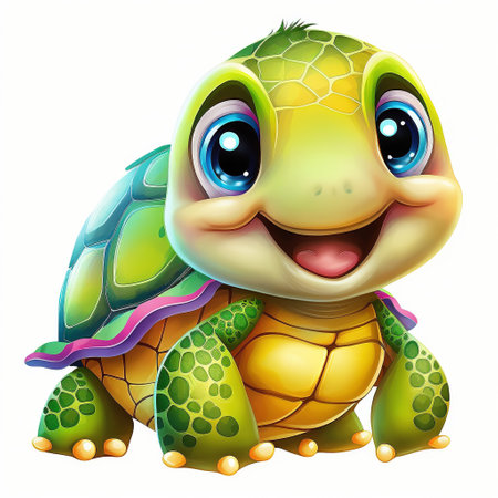 Vector illustration of Cute Baby Turtle Cartoon Character Style Isolated on White Backgroundの素材
