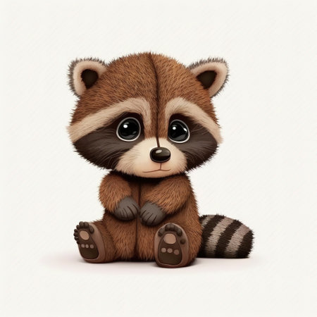 Cute and Adorable baby Raccoon in Cartoon Style, White Backgroundの素材