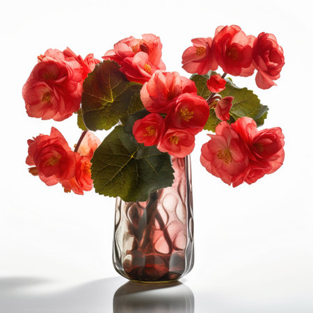 In Full Bloom: Capturing Summer Begonias Flowers in a Tall Vase Isolated on White Background - Generative AIの素材
