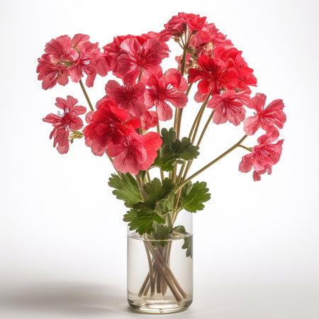 Summer Serenade: Tall Vase Geraniums Flower Arrangements, Isolated on White Background - Generative AIの素材