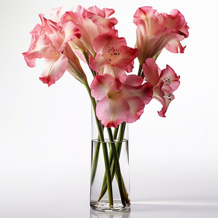 Bountiful Blooms: Capturing Summer Gladiolusin Flowers in a Tall and Slim Vase, Isolated on White Background - Generative AIの素材
