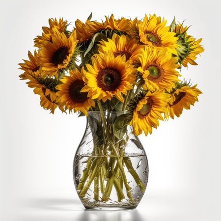 Sunflowers Sunny Summer Days: Capturing the Warmth of Summer Flowers in a Vase, Isolated on White Background - Generative AIの素材