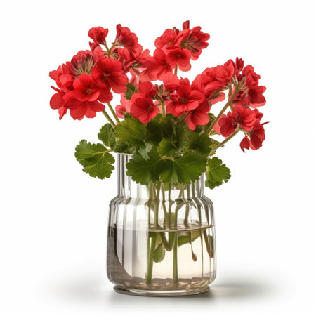 Simple Elegance: Summer Geraniums Flowers in a Tall Vase, Isolated on White Background - Generative AIの素材