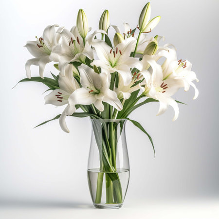 Vase Full of Sunshine: Summer Lilies Flower Photography with a Vase, Isolated on White Background - Generative AIの素材