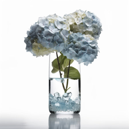 Effortlessly Chic: Summer Hydrangeas Florals in a Tall Vase, Isolated on White Background - Generative AIの素材
