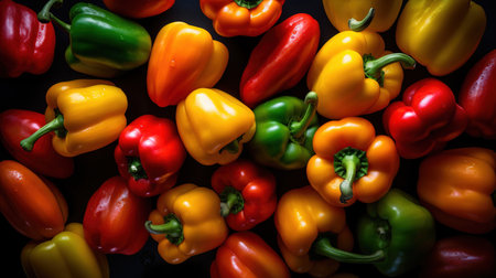 Fresh Bell Peppers, The Perfect Pick, A Top-Down View of Fresh Fruit Mockup for Your Designs - Generative AIの素材