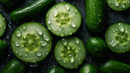 Fresh Cucumbers, Vegetable Haven, Top-Down Mockup of Fresh and Plentiful Produce - Generative AIの素材