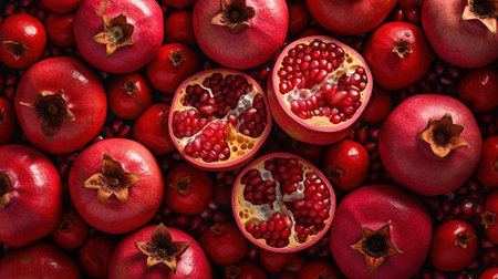 Fresh Pomegranate, Naturally Vibrant, Top-Down View of Fresh Fruit Mockup for Your Products - Generative AIの素材