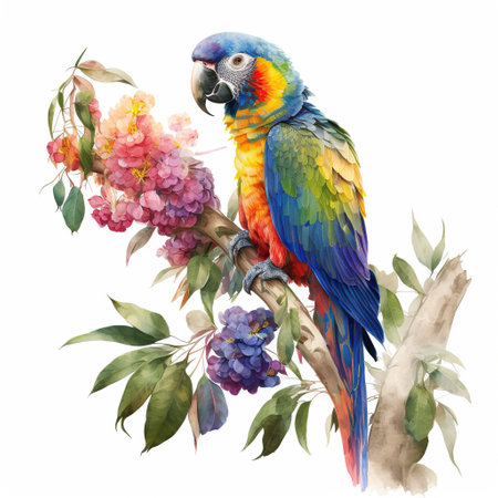 Tropical Majesty, A Colorful Parrot on White Background, Isolated on White Background - Generative AIの素材