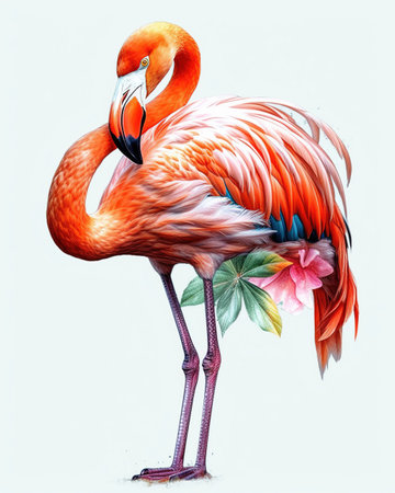 The Art of Nature, A Stunning Pink Flamingo in Exotic Surroundings, Isolated on White Background - Generative AIの素材