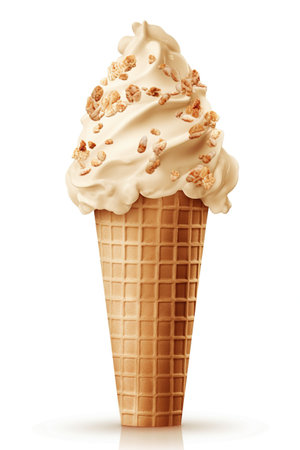 A Cone of Nutty Goodness: Butter Pecan Ice Cream Cone, Isolated on White Background - Generative AIの素材