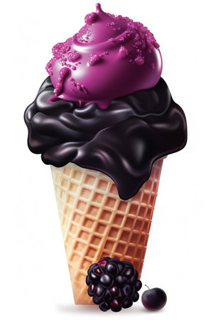 A Symphony of Flavors: Black Raspberry Ice Cream Cone, Isolated on White Background - Generative AIの素材