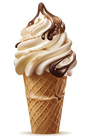 Indulge in Coffee: Coffee Ice Cream Cone, Isolated on White Background - Generative AIの素材