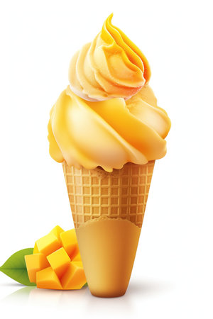 A Symphony of Flavors: Mango Ice Cream Cone, Isolated on White Background - Generative AIの素材