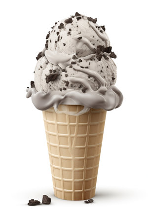 Cookie Cravings: Cookies and Cream Ice Cream Cone, Isolated on White Background - Generative AIの素材