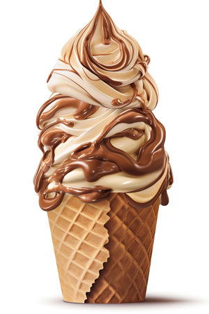 A Symphony of Flavors: Fudge Ripple Ice Cream Cone, Isolated on White Background - Generative AIの素材