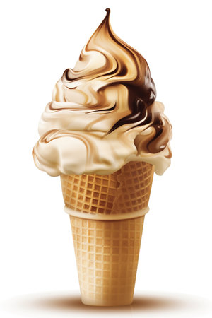 A Rich Indulgence: Coffee Ice Cream Cone, Isolated on White Background - Generative AIの素材
