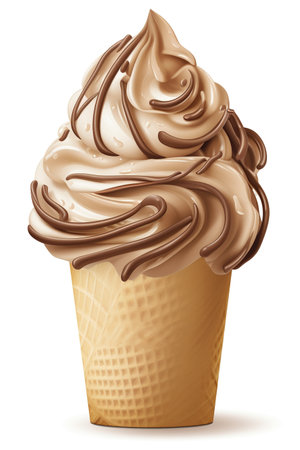 A Cone of Chocolatey Fudge Heaven: Fudge Ripple Ice Cream Cone, Isolated on White Background - Generative AIの素材