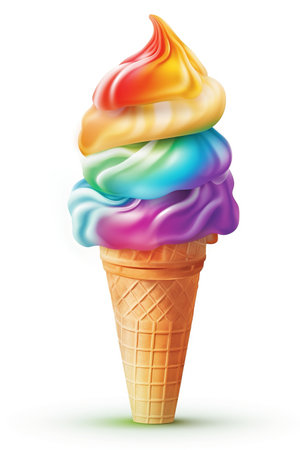 A Refreshing Treat: Rainbow Sherbet Ice Cream Cone, Isolated on White Background - Generative AIの素材