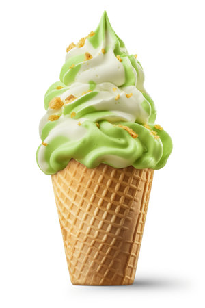 The Perfect Green Treat: Pistachio Ice Cream Cone, Isolated on White Background - Generative AIの素材