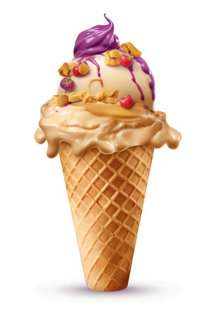 A Classic Combo: Peanut Butter and Jelly Ice Cream Cone, Isolated on White Background - Generative AIの素材