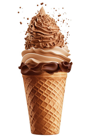 A Delicious Blend: Mocha Ice Cream Cone, Isolated on White Background - Generative AIの素材