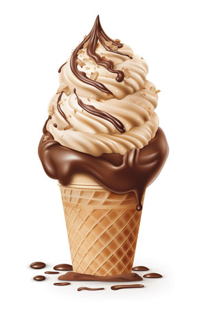 Indulge in Mocha: Mocha Ice Cream Cone, Isolated on White Background - Generative AIの素材