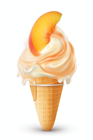 A Slice of Summer: Peach Ice Cream Cone, Isolated on White Background - Generative AIの素材
