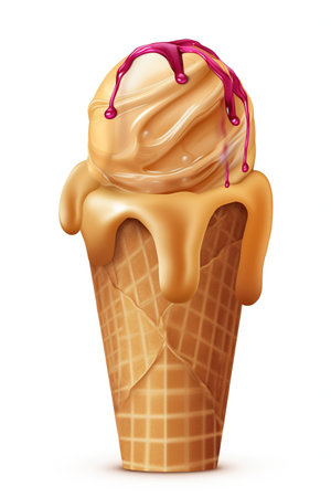 Indulge in Nostalgia: Peanut Butter and Jelly Ice Cream Cone, Isolated on White Background - Generative AIの素材