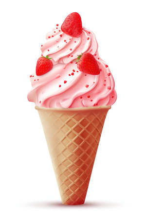 A Classic Treat: Strawberry Ice Cream Cone, Isolated on White Background - Generative AIの素材