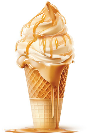 Get the Scoop: Salted Caramel Ice Cream Cone, Isolated on White Background - Generative AIの素材
