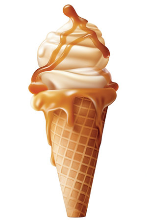 The Perfect Blend: Salted Caramel Ice Cream Cone, Isolated on White Background - Generative AIの素材