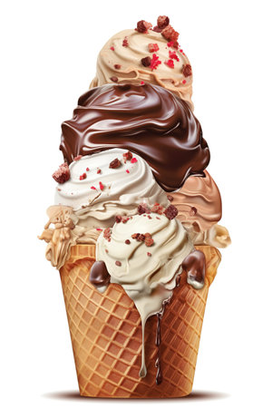Treat Yourself: Isolated Rocky Road Ice Cream Cone, Isolated on White Background - Generative AIの素材