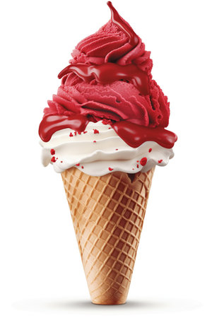 A Decadent Delight: Red Valvet Ice Cream Cone, Isolated on White Background - Generative AIの素材