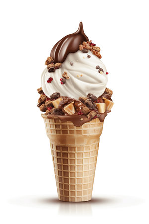 A Delicious Twist: Isolated Rocky Road Ice Cream Cone, Isolated on White Background - Generative AIの素材
