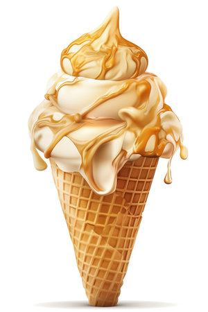 The Perfect Treat: Toffee Ice Cream Cone, Isolated on White Background - Generative AIの素材