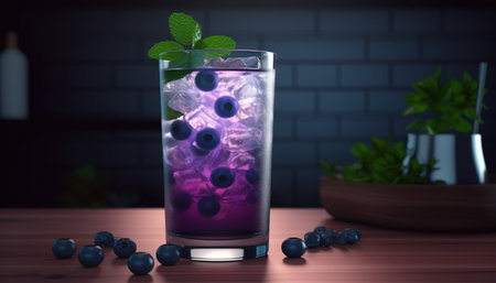 Sip Your Way to Summer Bliss with a Blueberry Mojito Cocktail, Product Photo Mockup, Illustartion, HD Photorealistic - Generative AIの素材