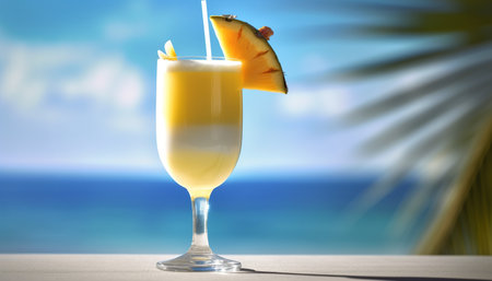 Sip on a Slice of India with a Perfectly Chilled Mango Lassi Cocktail, Product Photo Mockup, Illustartion, HD Photorealistic - Generative AIの素材