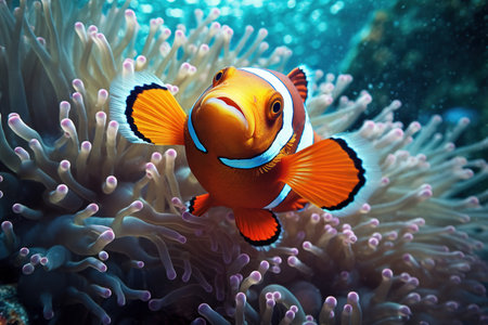 Beautiful Coral Clownfish, The Enchanting Dance of Color - Generative AIの素材