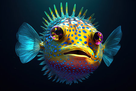 Aqua Tapestry Colorful Pufferfish Under the Ocean - Generative AIの素材