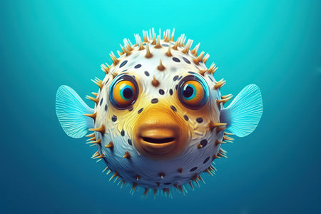 The Chromatic Deep Striking Pufferfish Under the Ocean - Generative AIの素材