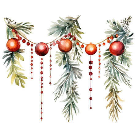 Christmas decoration. Watercolor illustration. Isolated on white background.の素材