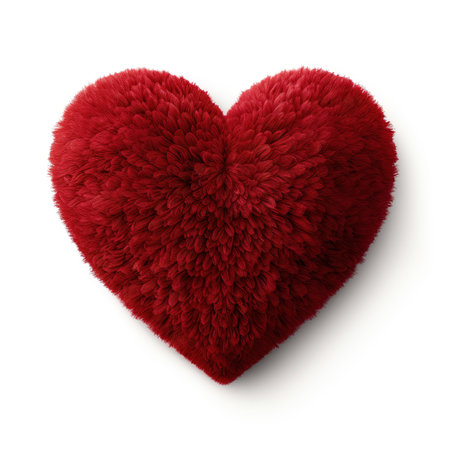 Red fur heart isolated on a white background. 3d illustration.の素材
