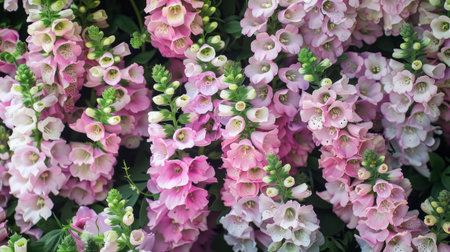 Flower bed with pink and white flowers. Colorful background.の素材