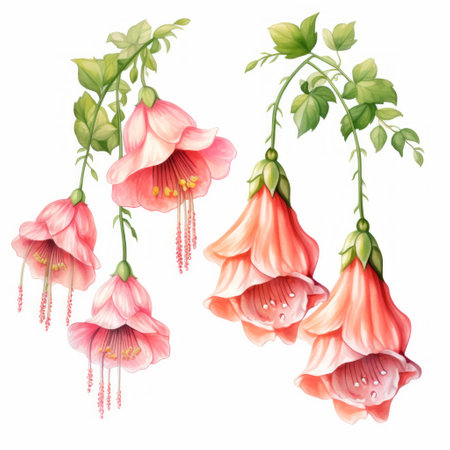 Fuchsia flowers isolated on white background. Watercolor illustration.の素材