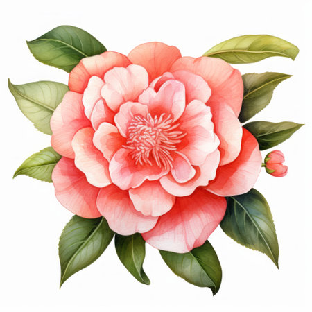 Camellia flower isolated on white background. Watercolor illustrationの素材