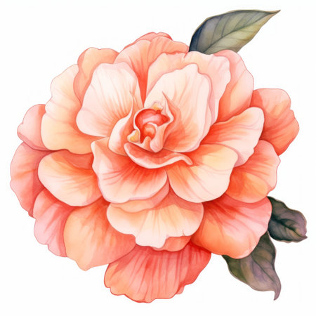 Camellia flower isolated on white background. Hand drawn watercolor illustration.の素材