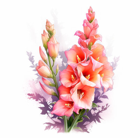 Bouquet of gladiolus flowers on a white background. Vector illustration.の素材
