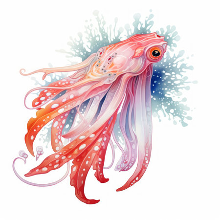 Octopus isolated on white background. Vector illustration in watercolor style.の素材