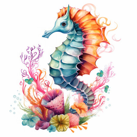 Seahorse in watercolor style. Illustration on white background.の素材